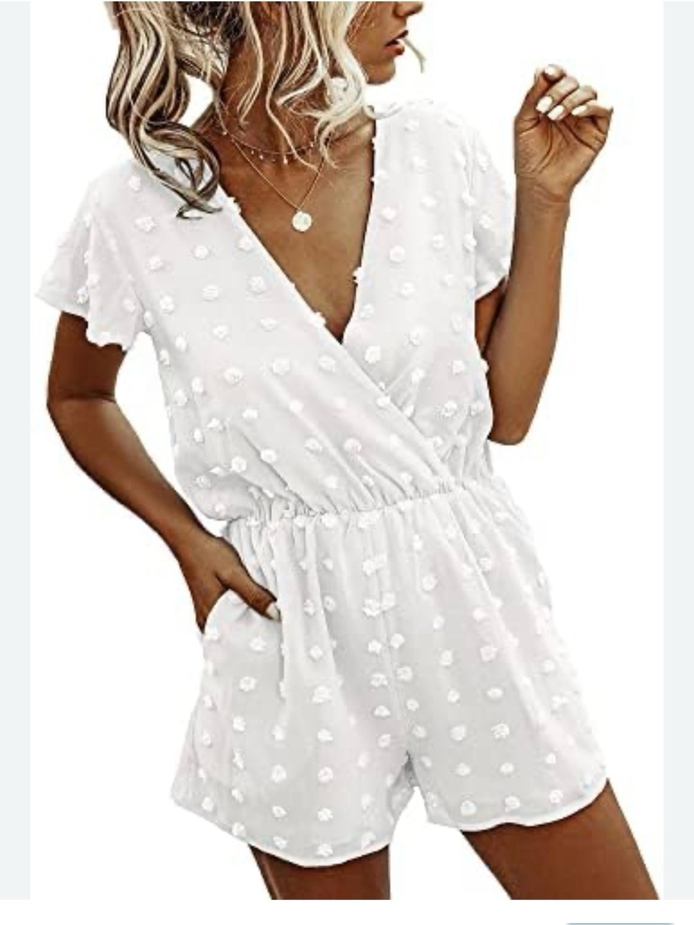 Casual White Swiss Dot Short Sleeve Romper